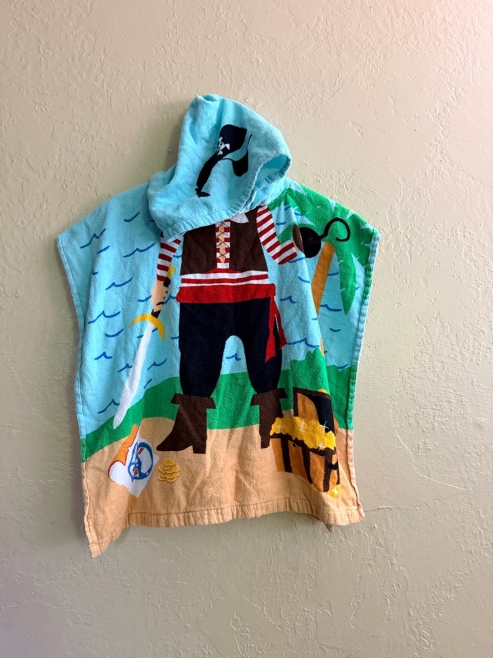 Kids Pirate Hooded Towel Poncho - Light Blue, Green, Tan